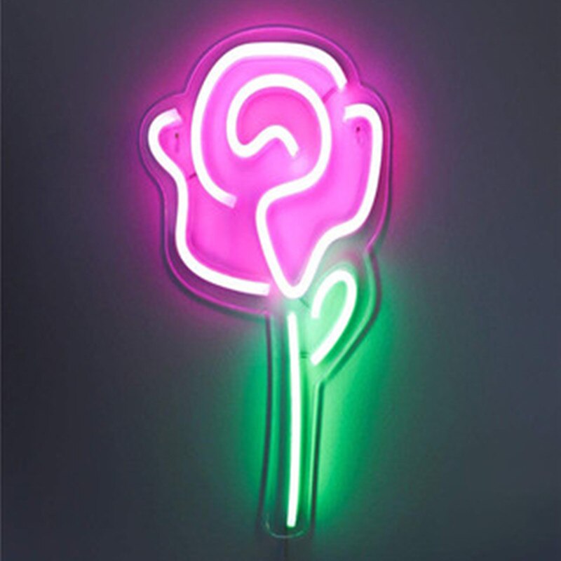 Letrero de neón con luz Led de flor rosa para decoración de pared, lámpara de neón colgante para el hogar, habitación, vacaciones de Navidad, boda, señal