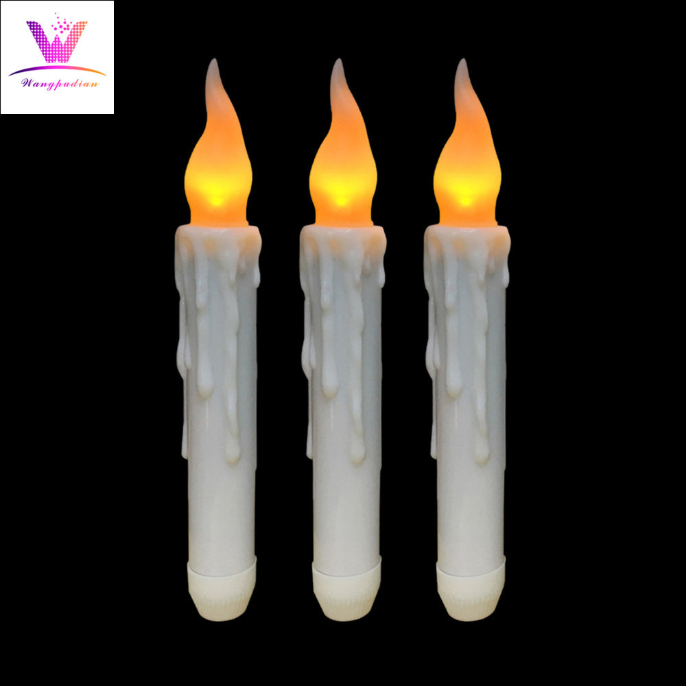 3 X Taper Candle Led Taper stick Candle Flicker Dripped wax Flameless lamp candelabra wedding home decor-Amber G612