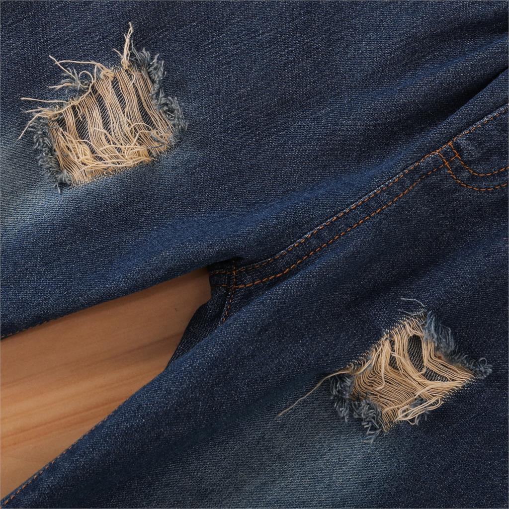 CYSINCOS Spring Children Sets Casual Long Sleeve Print Floral Dresses Denim Pants with Holes Casual 2Pcs Girls Clothes Sets