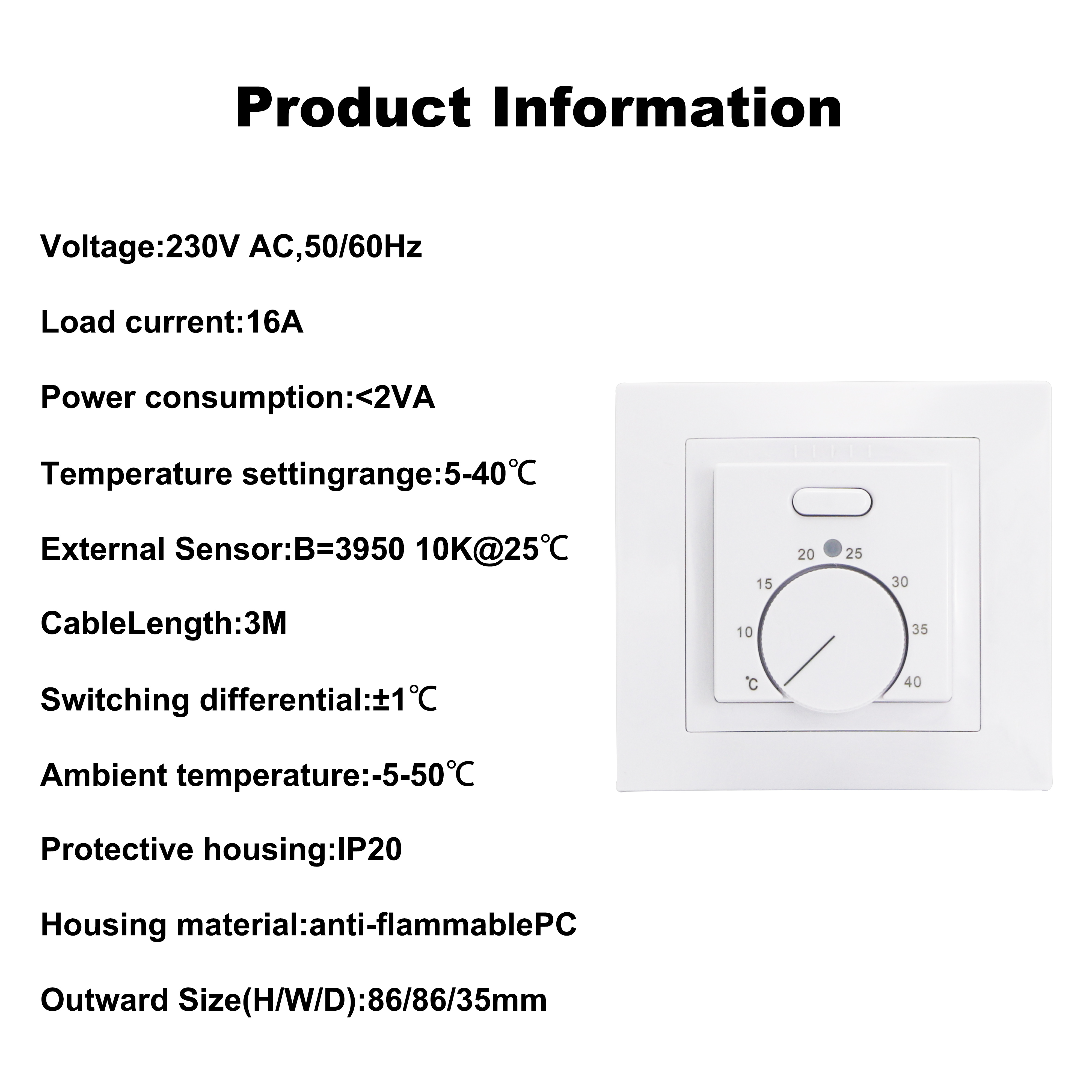 Termostato de habitación MINCO HEAT Electric MK05, controlador de temperatura de 220V 16A para sistema de calefacción por suelo radiante