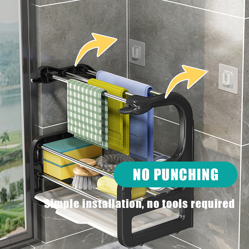 Dish Rag Drying Rack Kitchen Drain Rack Rag Rack Wall Mounting Free Pun... – Vicedeal