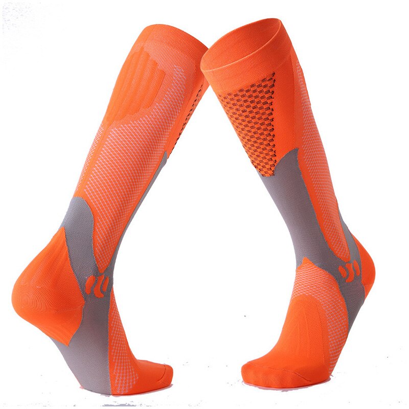 Män dam & #39 ;s kompressionsstrumpor nylon långa strumpor för cykling fotboll basket utomhussporter компрессионные носки: Orange / L / xl