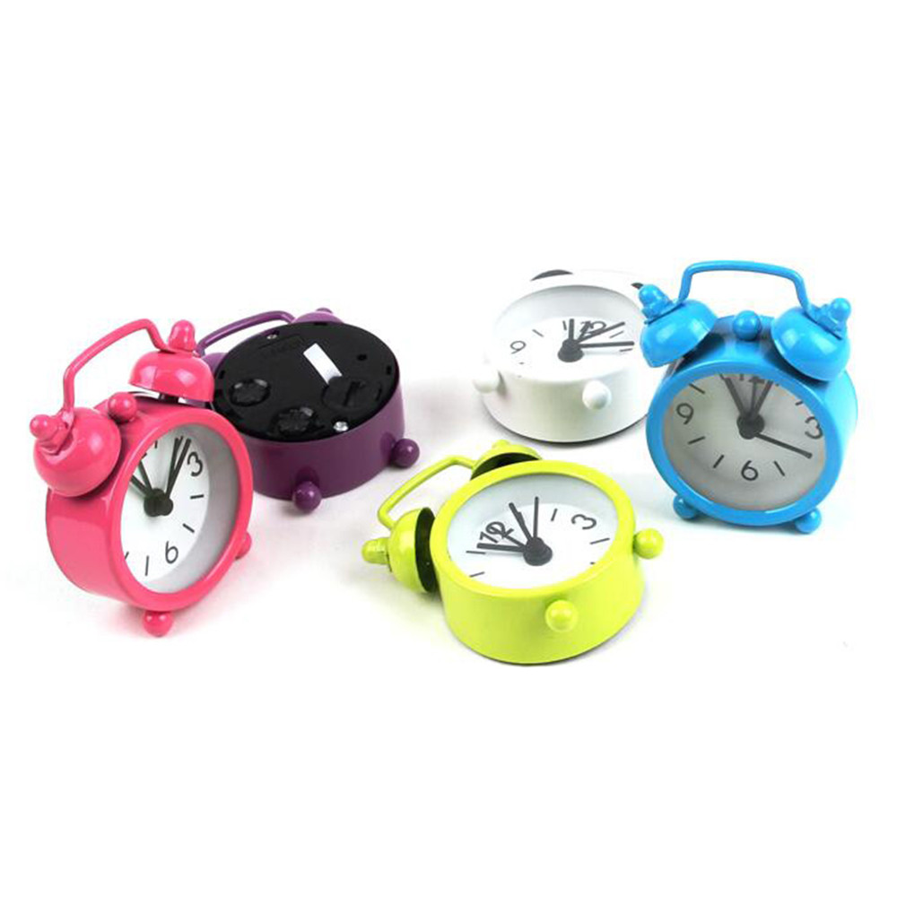 Mini Cute Portable Cartoon Alarm Clock Round Number Double Bell Desk Table Digital Clock Home Decor Travel Clock LovelyO19