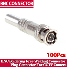 100 Stks/partij Bnc Connector Voor RG-59 Coaxical Kabel, Messing End, Krimp, Kabel Schroeven, cctv Camera Bnc Connector