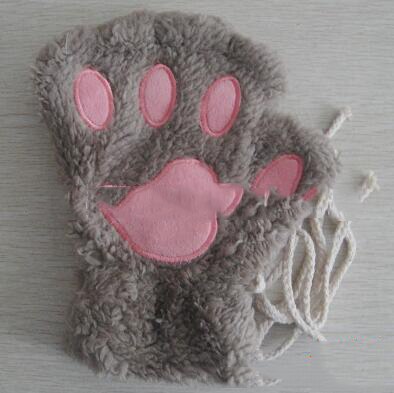 Mitaines en peluche pour femmes, mignonnes, patte de chat, peluche douce et chaude, courtes, sans doigts, ours pelucheux, gants de chat, Costume demi-doigt, noir, Beige