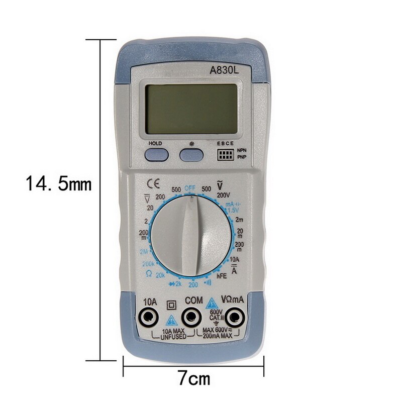 A830L LCD Digital Multimeter DC Voltage Diode Freguency Multitester Current Tester Luminous Display with Buzzer Function: white gray A830L