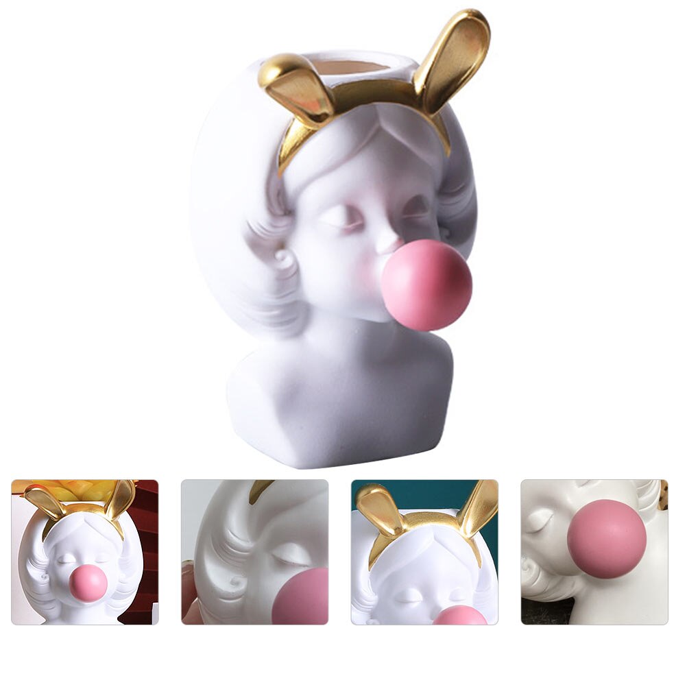 1pc Flowerpot Decor Resin Flower Pot Potted Table Ornaments Home Decor: White