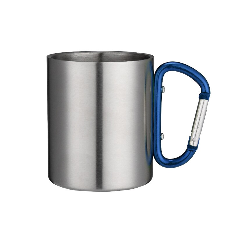 200Ml Rvs Cup Voor Camping Reizen Outdoor Cup Met Handvat Karabijnhaak Klimmen Backpacken Wandelen Draagbare Kopjes: Blue