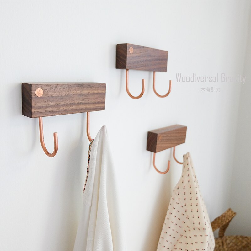 Black walnut pure copper coat hook hanger hook clothes hook free punch wall hanging Nordic entrance door bedroom