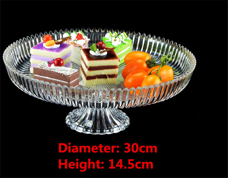 High Base Plate Lid Sampling Plate Plastic Transparent Snack cake fruit Acrylic Trial tray Household round Circle Candy Dish: Tray 30cm