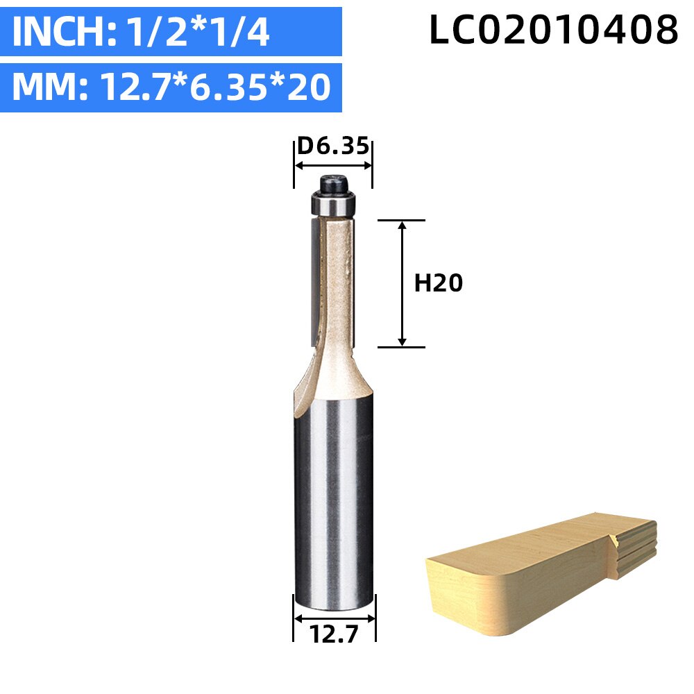 LIDIAO 1pc 1/2 ''1/4'' Schacht Langdurig trimmen beetje met lager Houtbewerking router bit 2 fluit straight bit frees: 12.7x6.35x20 mm