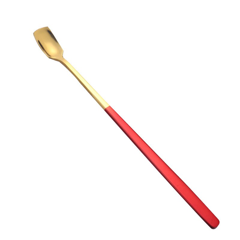 Cucharas cuadradas de acero inoxidable para agitar café, Mini cuchara de postre y helado, vajilla de cocina, mango largo, , 1 ud.: red