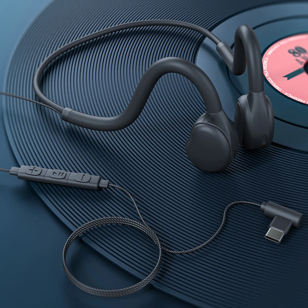 3.5mm cuffie a conduzione aerea aperte ultra leggere con microfono per telefoni ios e android, stereo cablate, non in-ear, per musica