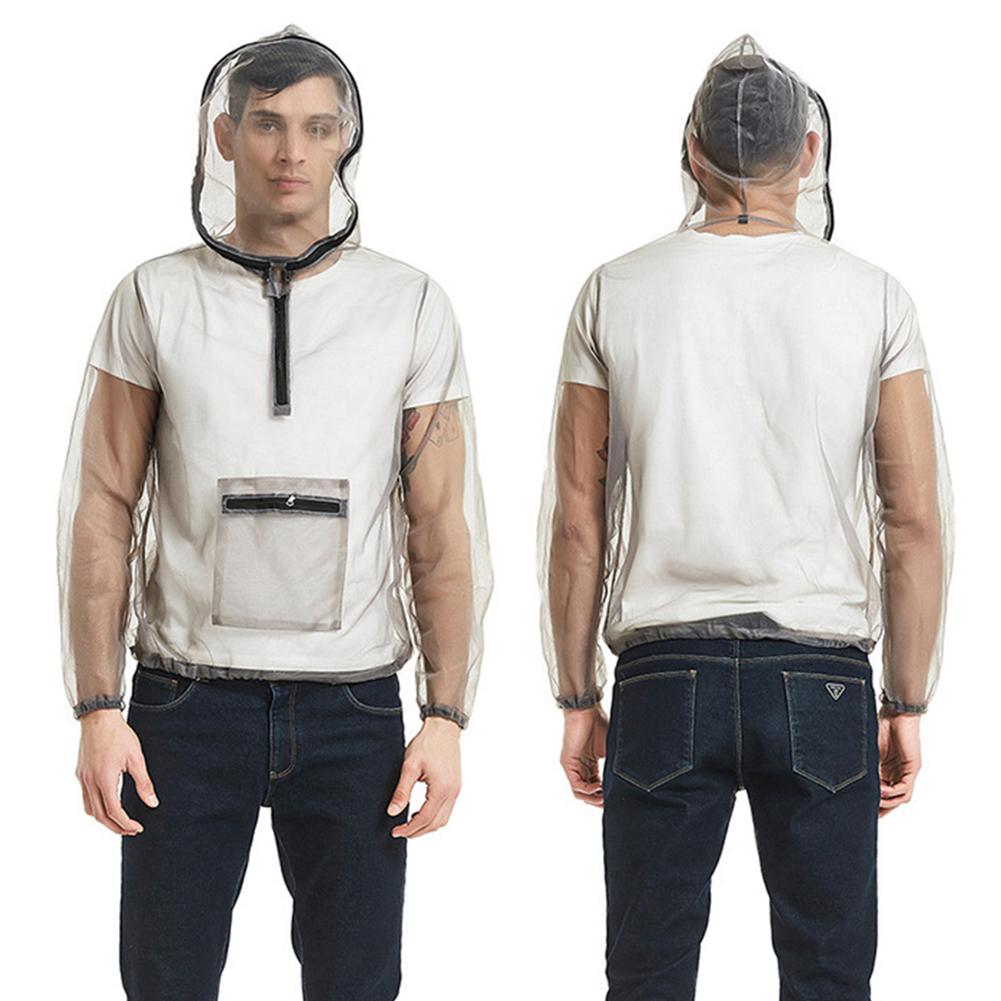 Men Outdoor Anti-mosquito Fishing Mesh Hooded Long Sleeve Jacket Coat Top Suit Fishing Camping Clothes