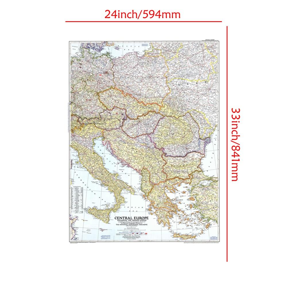 A1 rozmiar 1951 edycja grzywny płótnie mapa europy środkowej w tym państw bałkańskich winylu malowanie natryskowe dla domu dekoracje na ścianę