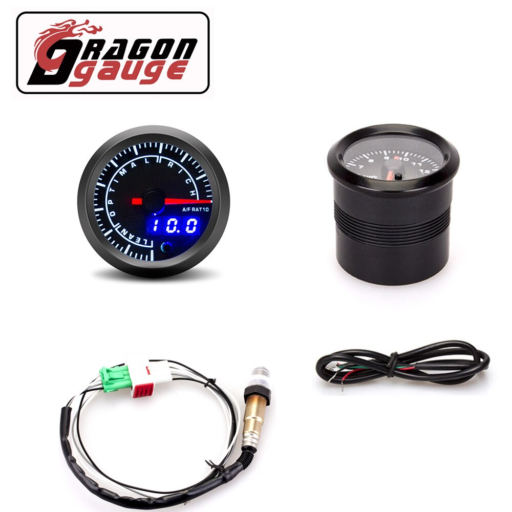 「DRAGON」 52mm Air Fuel Ratio Gauge Digital Arrow Display With Narrowband O2 Oxygen Sensor High-end Car Gauge Fit for 12V Car: With sensor