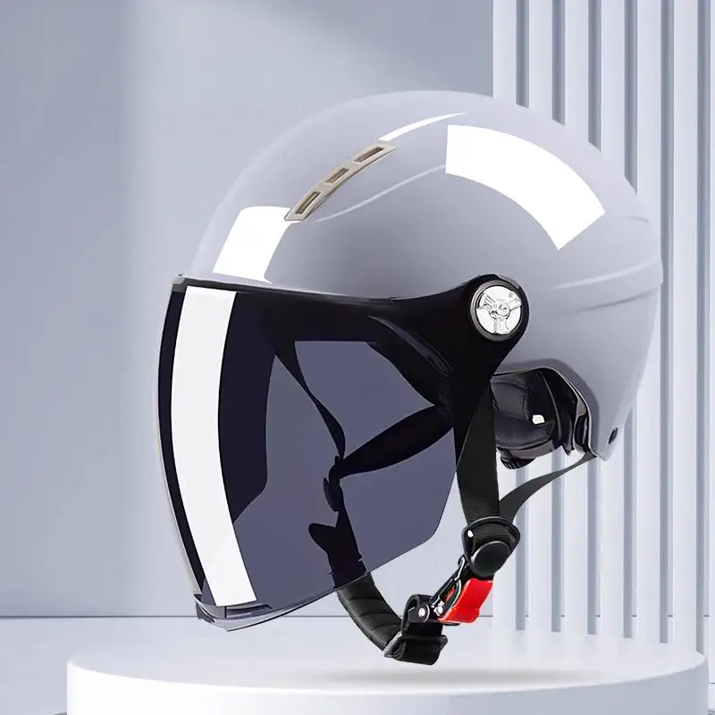 Men Motorcycle Helmet Woman Electric Motor Car Scooter Bike Open Face Half Helmet Anti Safety Hat Bicycle Cap With Goggles: black
