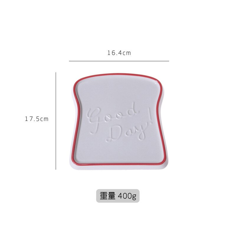 Plato de pan de cerámica, placa creativa con forma de pan tostado pintado a mano, plato esmaltado de alta temperatura, desayuno encantador: A