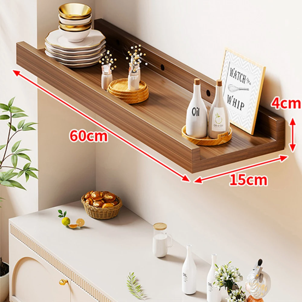 60cm vægmonterede hylder vægopbevaringsstativ træskillevæg displaystativ til hjemmet stue enkelt moderne laminat sorteringsstativ: Sort