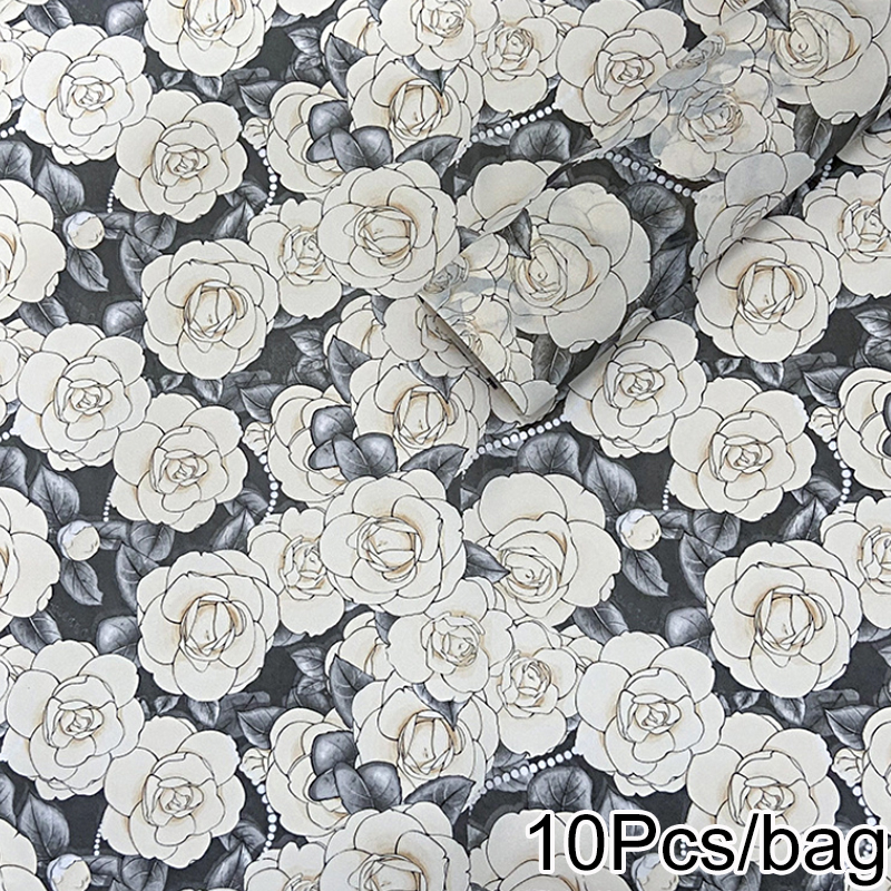 10 ark blomstermønstret silkepapir blomster med grønne blade vinflaskepåfyldningspapir festivalemballagepapir: Lysegul