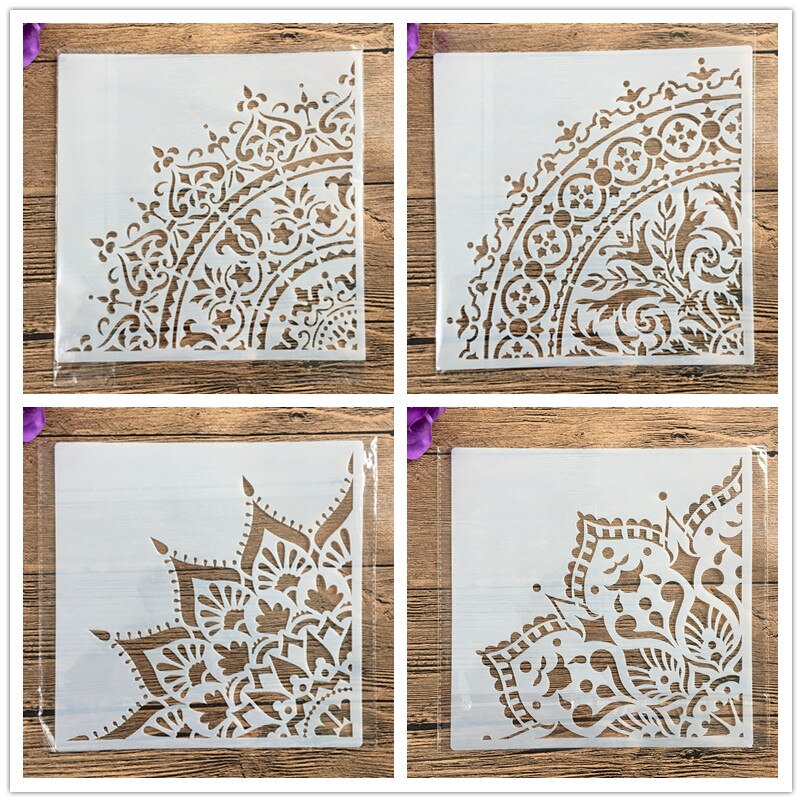 Molde de mandala para manualidades diy, 20x20 cm, plantillas para pintar, estampado álbum de fotos, tarjeta de papel en relieve sobre madera, tela, pared reutilizable: 4pcs