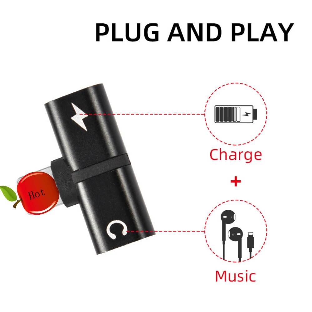 2 In 1 T-Vorm Vrouwelijke Lightning Naar Doub Bliksem Jack Aux Opladen Adapter Voor Verlichting Splitter Hoofdtelefoon Voor iphone 11 8 7 Se