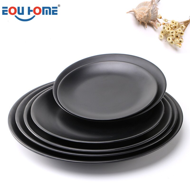 Japanese-style household black melamine tableware hotel restaurant disc dish dish bone dish rice bowl buffet dish commercial
