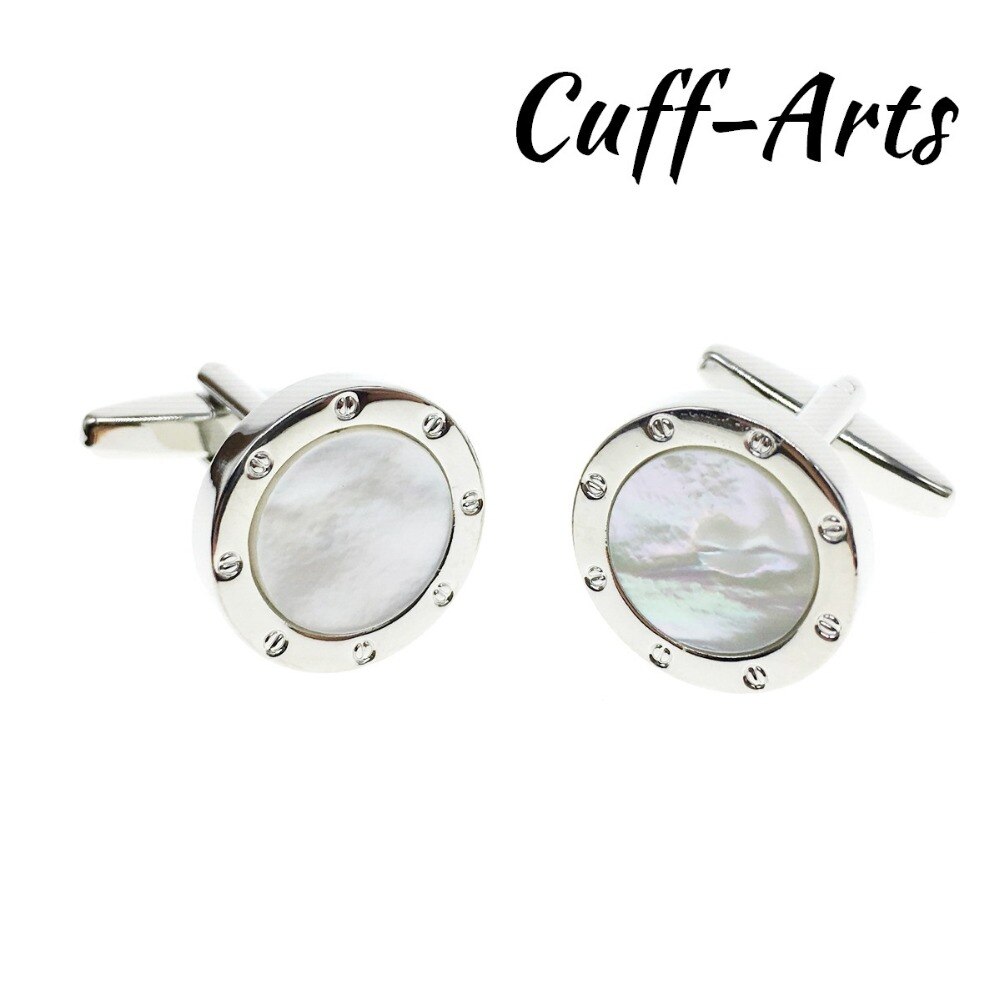 Manchetknopen met ronde schelpen, feestmanchetknopen, frans herenoverhemd, manchetknopen met verzilverde schelpen, vaderdag