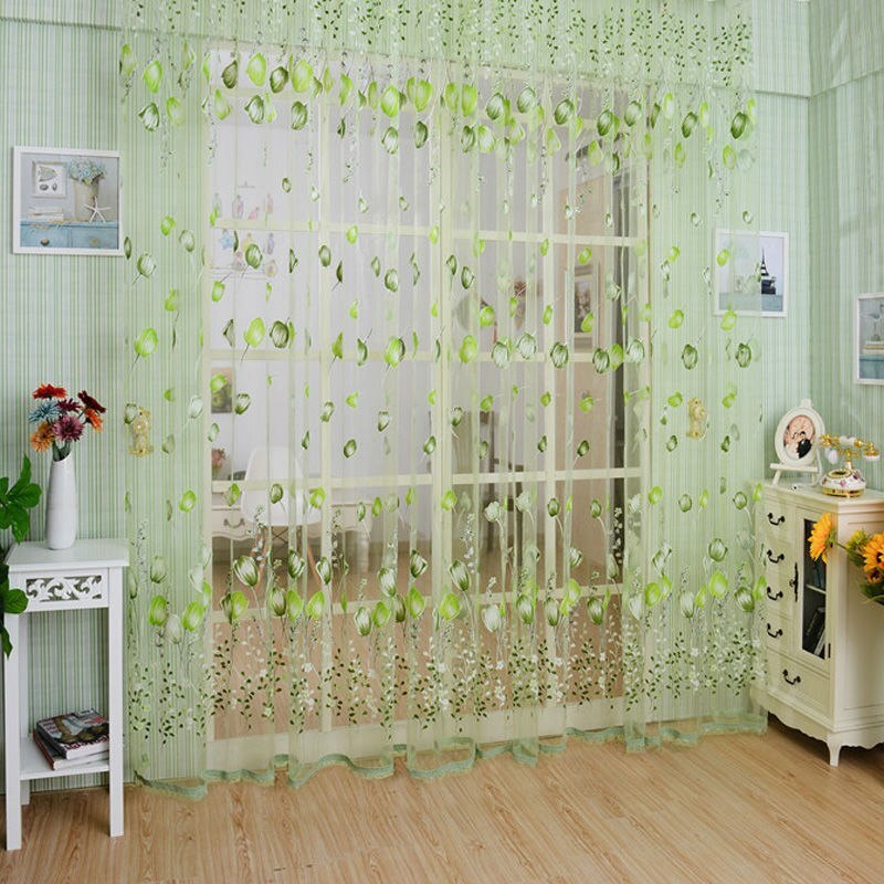 1PC 1M*2M Kitchen Curtains Tulip Pattern Sun-shading Curtain Window Curtains Sheer Voile Tulle for Bedroom Living Room Balcony