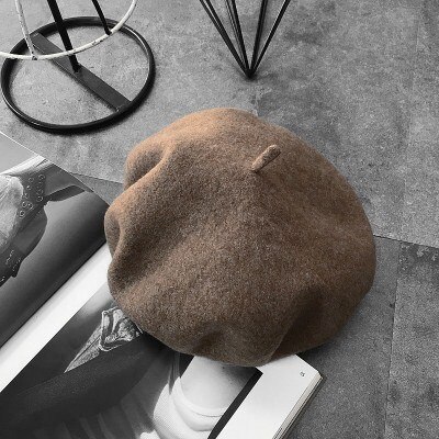 Wolmix franse baret effen dames dames meisjes hoed herfst winter warme muts mutsen: Koffie