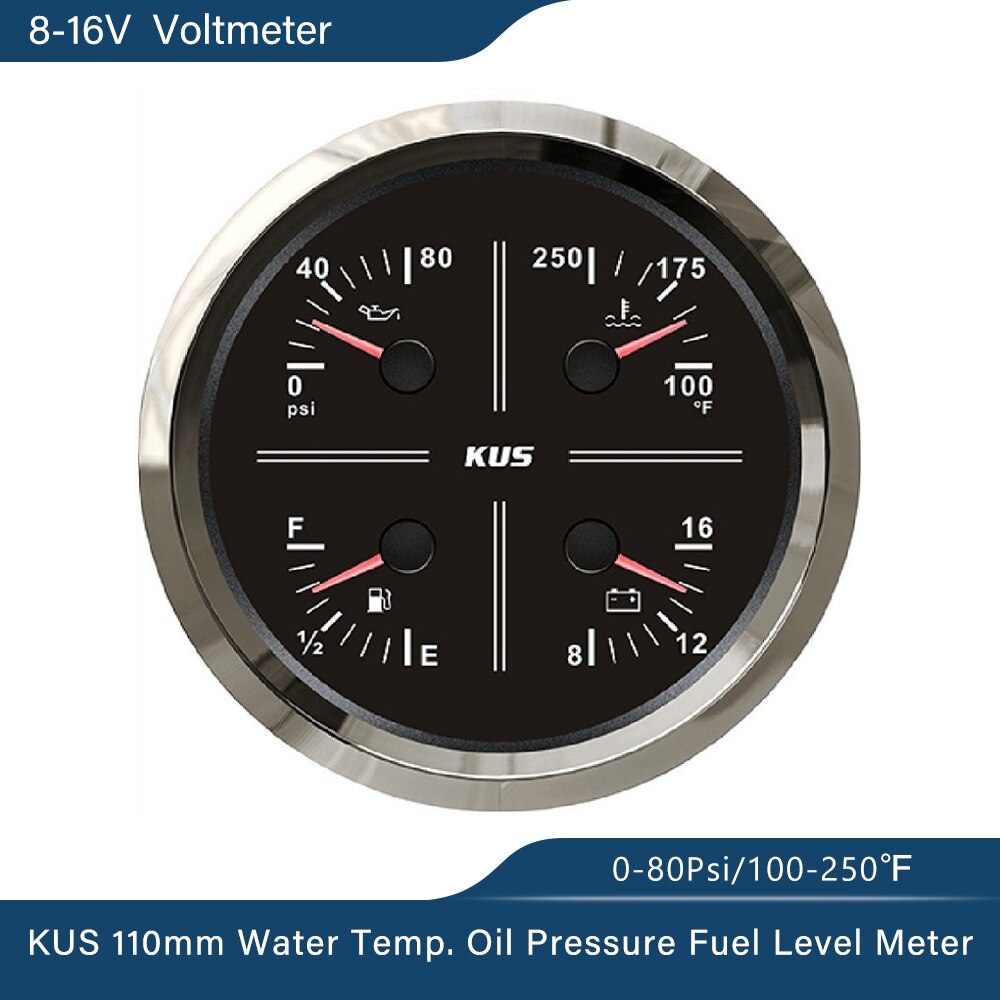 Kus Multifunctionele Gauge Oliedruk Brandstof Niveau Water Temp 12V Voltmeter 110Mm Met Rood Geel Backlight