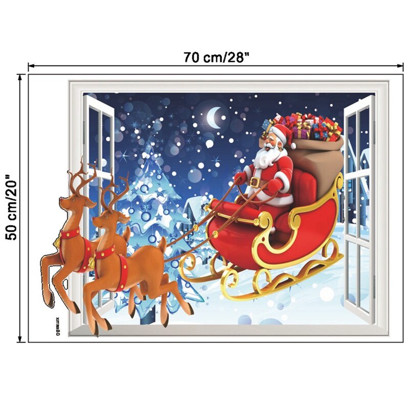 Santa Claus Reindeer 3d Window Wall Stickers For Home Decoration Christmas Diy Festival Mural Art Posters Kids Room Wall Decals