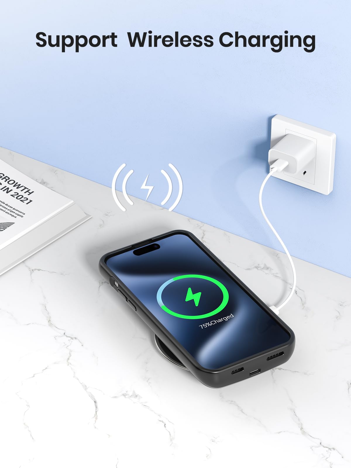 10000mAh Draadloze Batterij Oplader Case voor iPhone 15/15Pro/15 Pro Max Plus Draagbare Dunne Power Bank cover Batterij