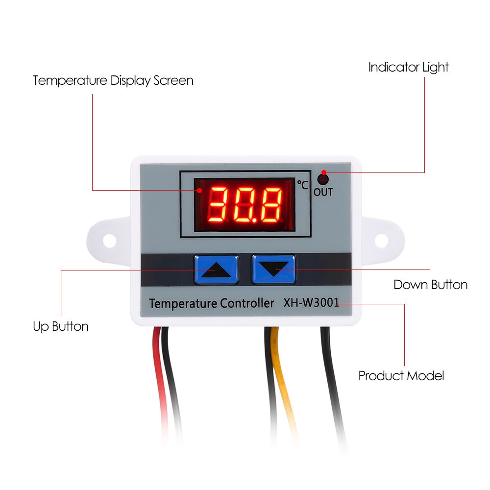 Digital Temperature Controller with LED Mini Thermostat Switch Temperature Control Switch with Water-resistant Sensor Probe