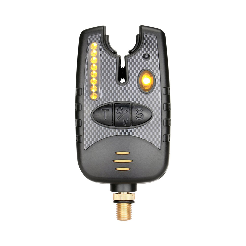 Visbeetalarm met 8 led-lampjes en instelbaar toonvolume, gevoeligheid, geluidsalarm voor hengel: Geel