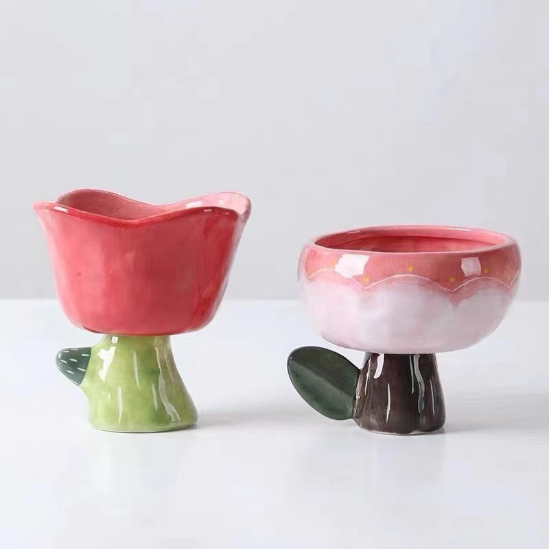 Tasse à thé en forme de fleur de tulipe en trois dimensions peinte à la main, bol à Dessert en forme de cœur pour fille mignonne, ornements de Style Ins