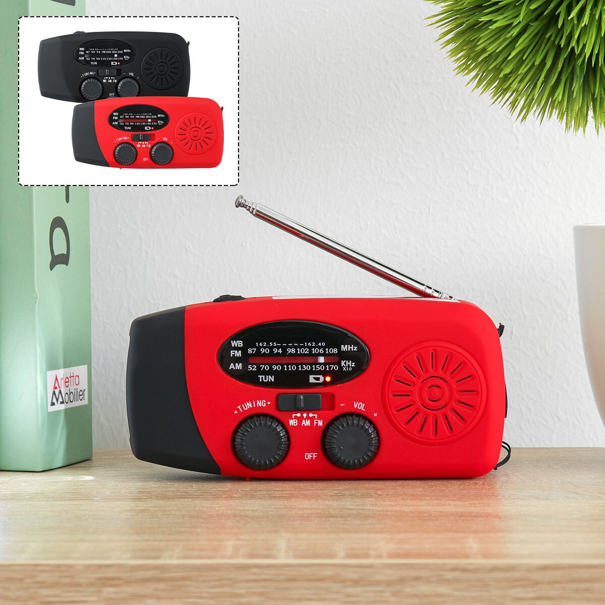 Emergency Hand Crank Manual Crank Generator Am Fm Solar Weer Radio Met Led Zaklamp Zelf Aangedreven 1000Mah Power Bank