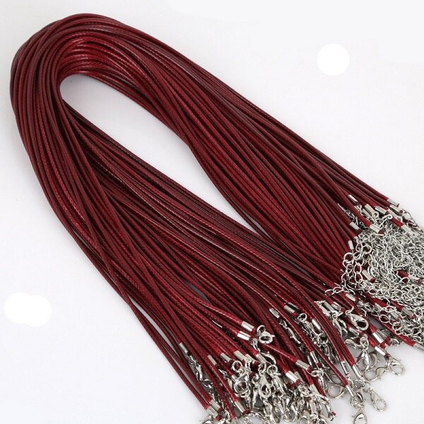 2mm 10 stks/partij Handgemaakte Verstelbare Gevlochten Touw voor Kettingen & Hanger Charms Bevindingen Karabijn String Koord DIY 45 cm + 5 cm: Burgundy