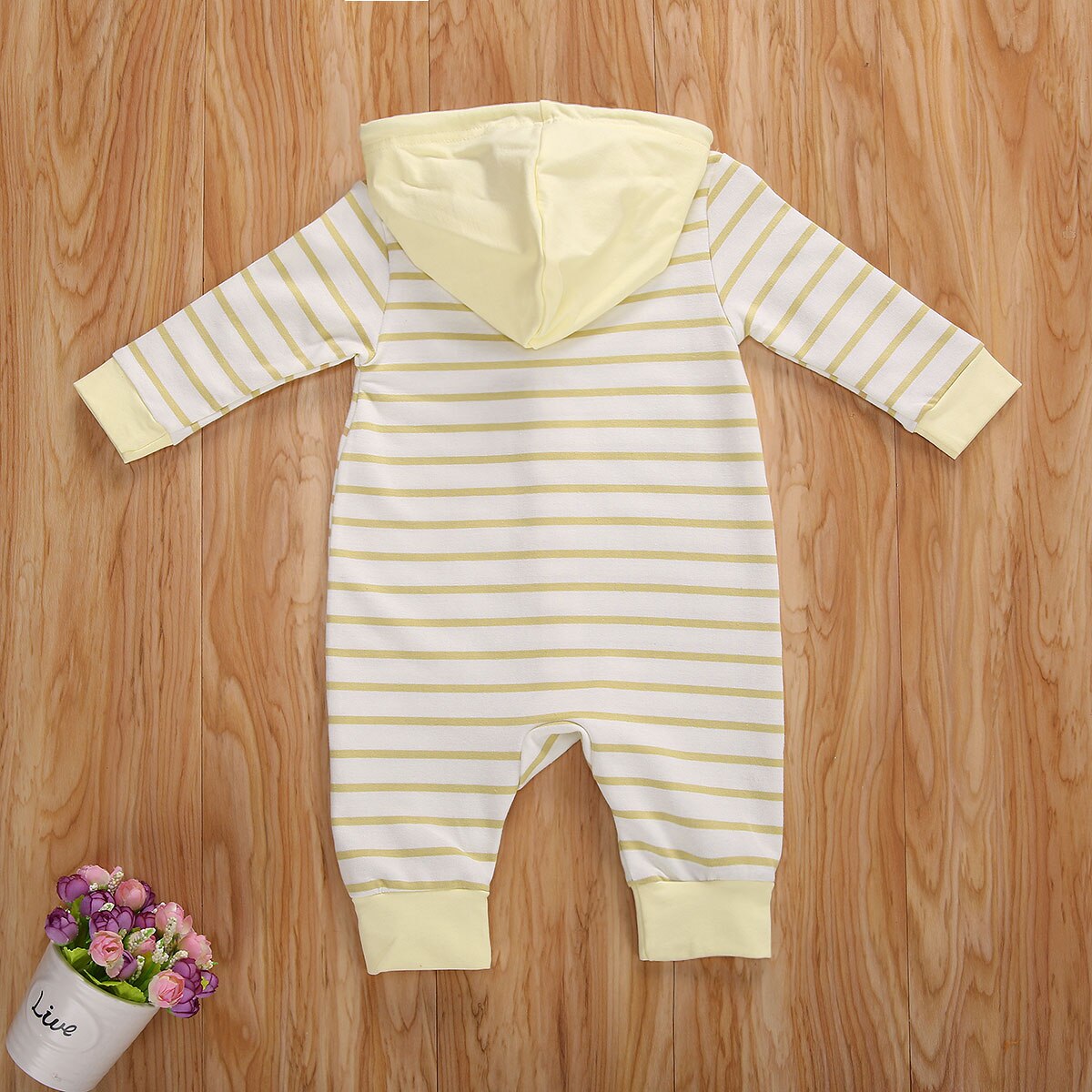 FOCUSNORM 0-24M Autumn Winter Baby Girls Boys Striped Rompers Hooded Long Sleeve Single Breasted Jumpsuits