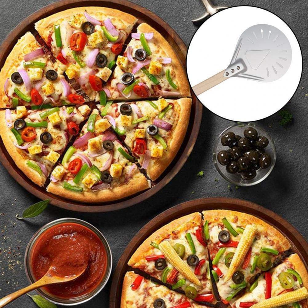 Pizza Shovel Perforated Pizza Shovel Baking Tools Removable Pizza Peel Shovel Non Stick Kitchen Baking Supplies with Wood Handle