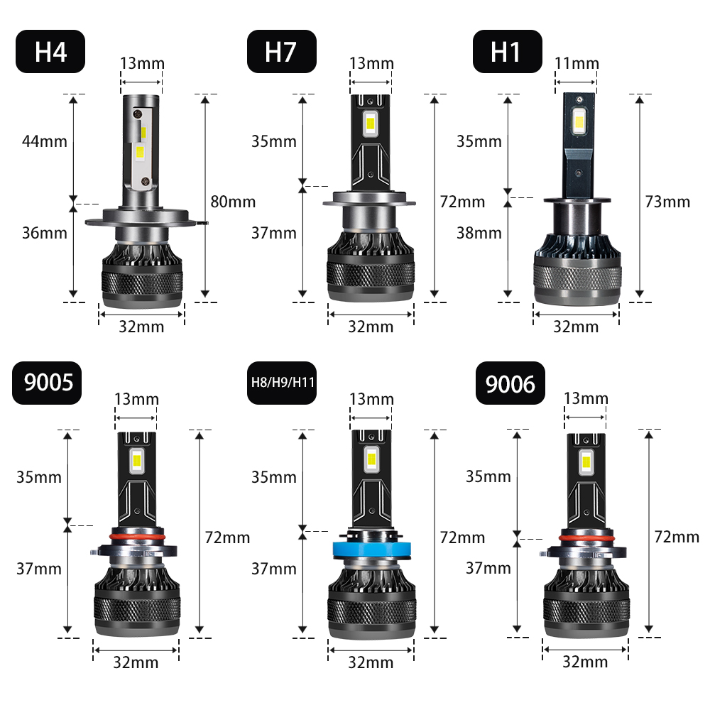 DOMX H4 H7 Auto LED-koplamp H1 H8 H11 HB3 HB4 9005 9006 LED-verlichting 6000K 200W 50000LM Auto LED-lamp Turbo Mistlampen 12V