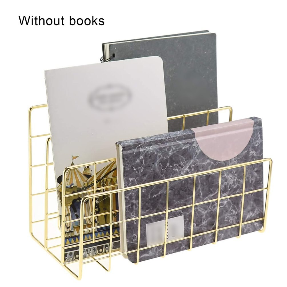 File Storage Box Metal Three Grid Bookshelf Desk Books Newspaper Magazine Organizer Desk Bookshelf Storage Rack