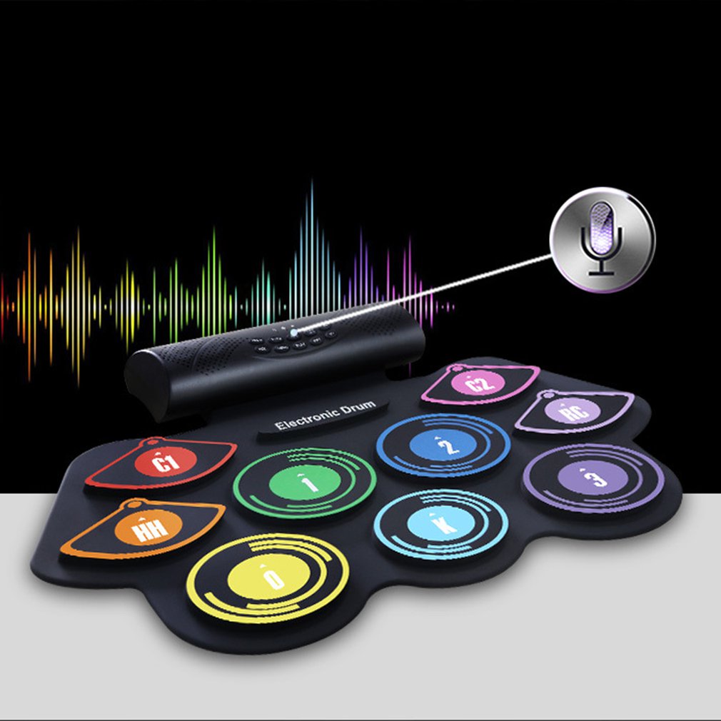Electronic Digital Drum Built In Speaker Portable Battery Electronic Roll Drum Pad Foldable Practice Instrument