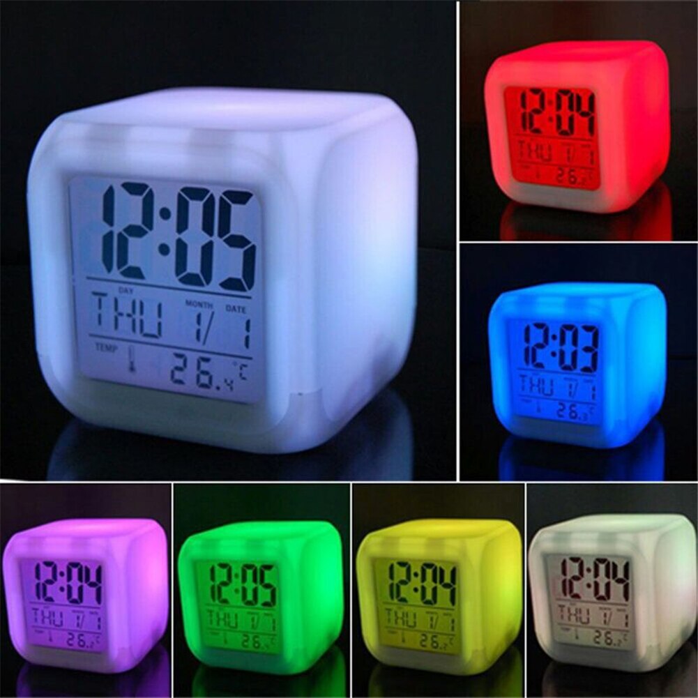 LED Alarm Clock Schreibtisch Digital Alarm Thermometer Glowing Cube Uhr