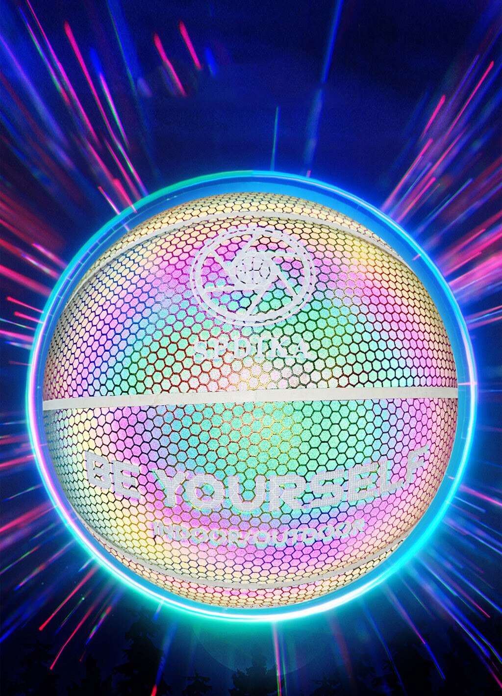 Size 7 Glowing Reflective Luminous Basketball Battery-Free Light Up Basketball Glow in The Dark Party Home outdoor Decoration
