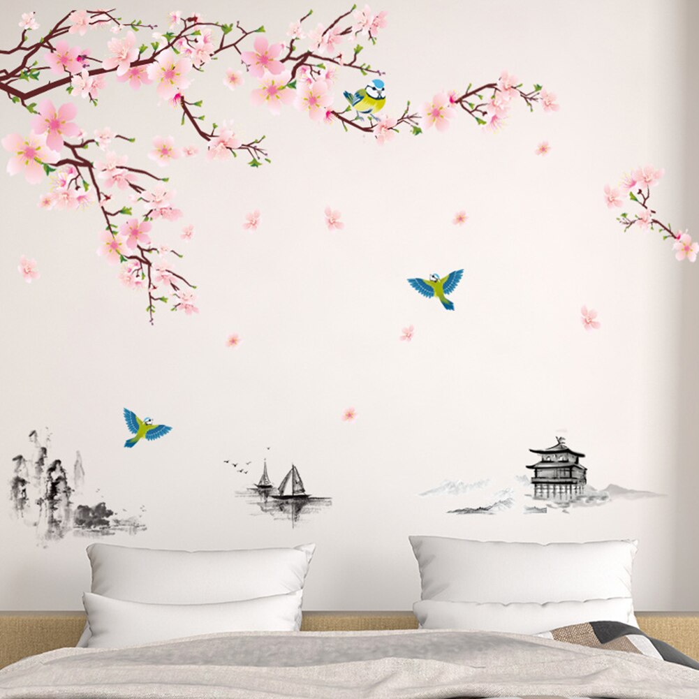 Cherry Blossom Flower Wall Stickers DIY Adhesive Wallpaper Waterproof Living Room Bedroom Wall Decals Art Murals Poster
