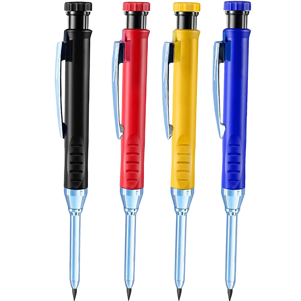 1-4- pack 2.8mm solida mekaniska pennor för snickare med vässare för träbearbetning och konstruktion, långt huvud, stationärt material: Brun