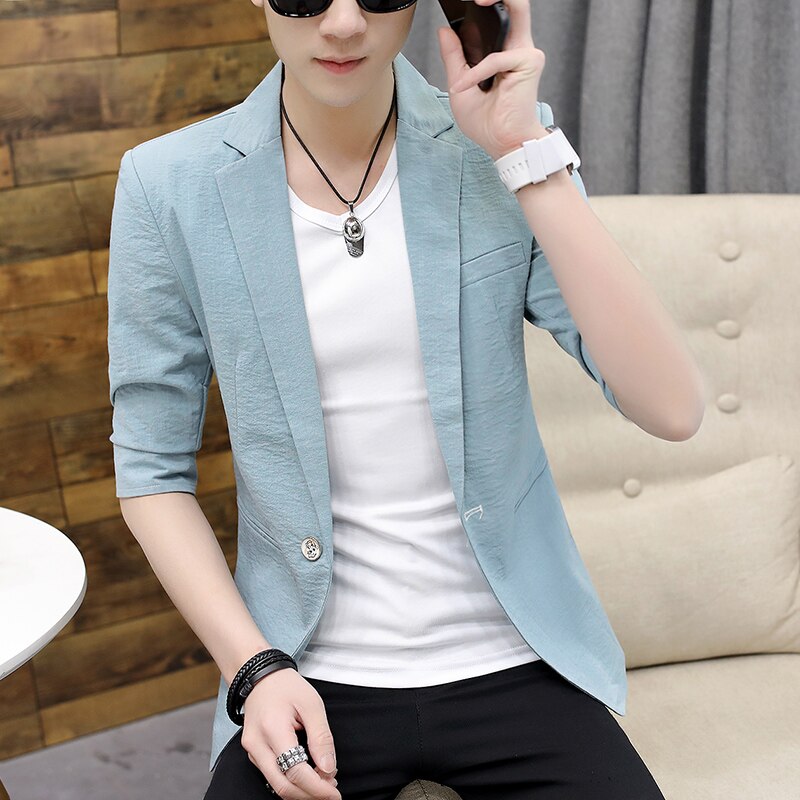 Hør herre blazer jakke sommer halværmet solid jakkesæt jakke casual business slim hvid blazer herre frakke ropa de hombre