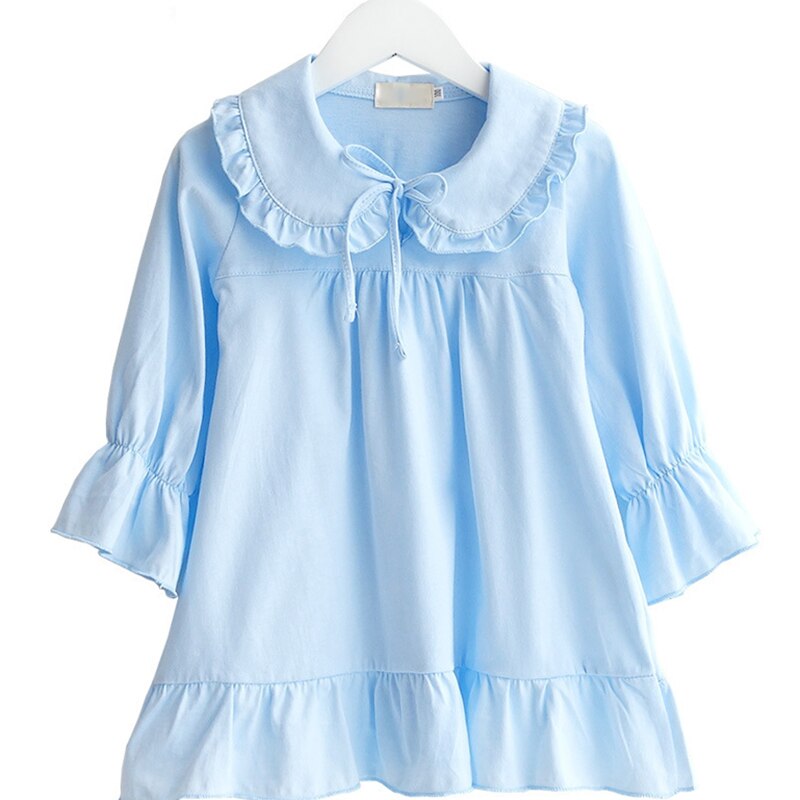 Piger pyjamas baby natkjole nattøj 100%  bomuld tynde lange ærmer hjemmetøj børn natkjoler 2y-14y: Himmelblå / 14