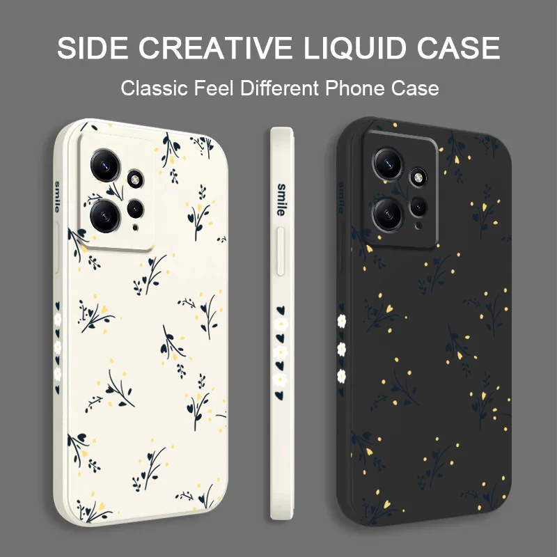 Mooie Bloemen Vierkante Siliconen Telefoon Case Voor Xiaomi Redmi Note 13 12 Pro Plus 5G 12S 11S 11 10S 10 Redmi 12 Schokbestendige Soft Cover